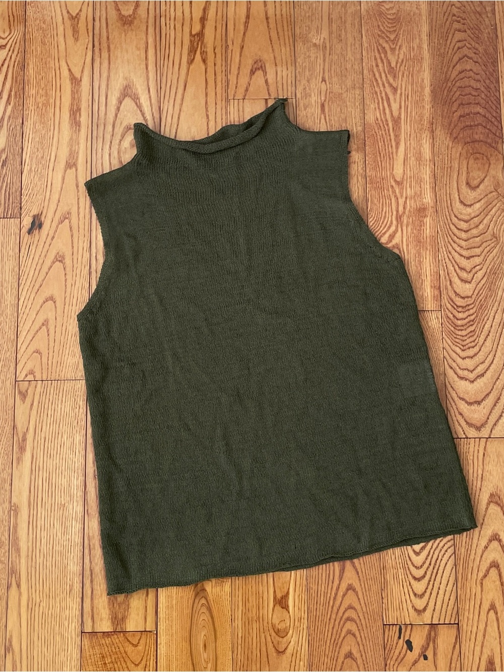 Eileen Fisher Sleeveless Mock Neck Knit Tank Olive Green